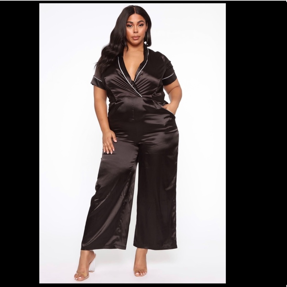NWT Seal The Deal Satin Jumpsuit - Black 2X